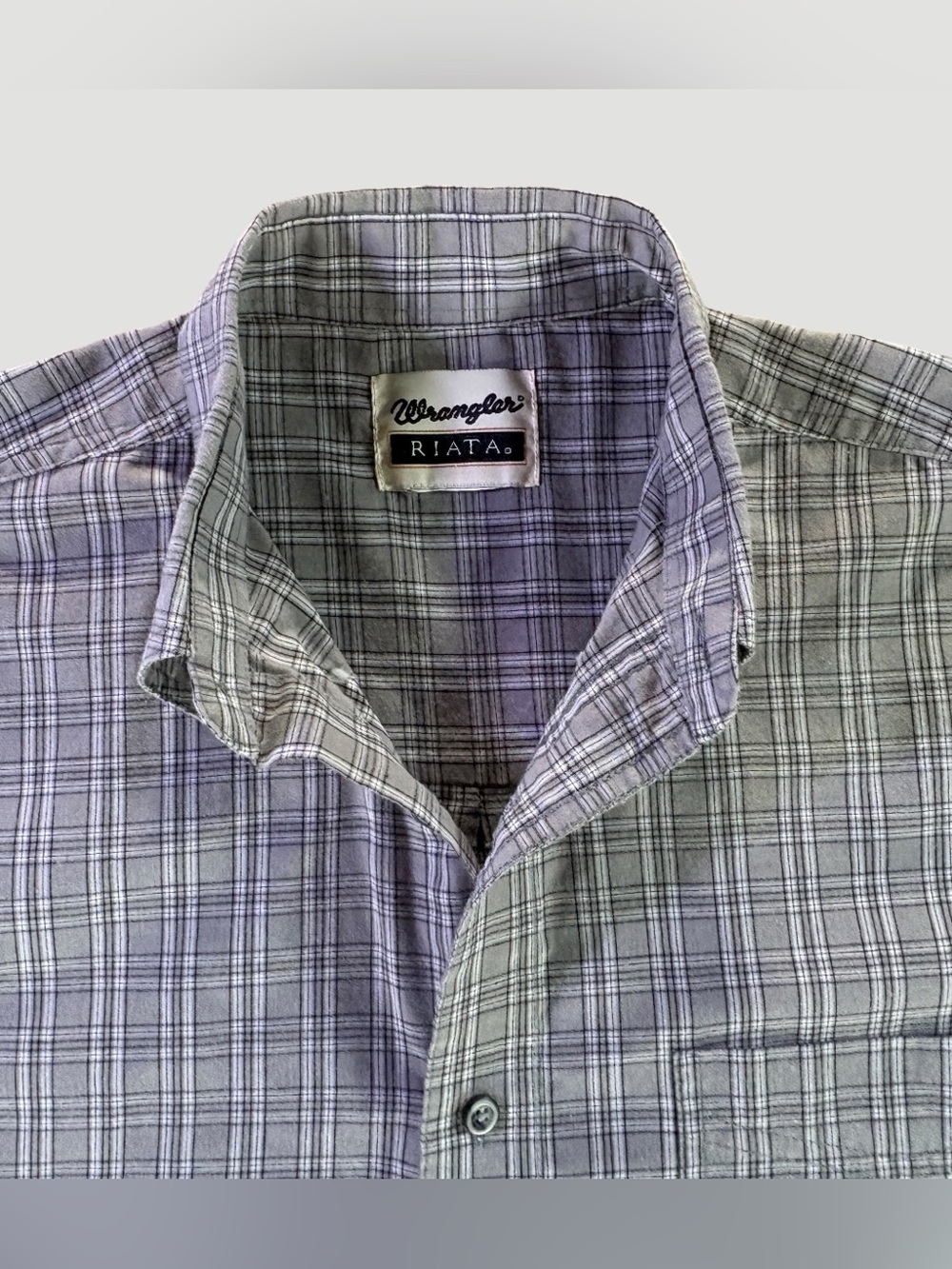 Wrangler Riata Mens Grey Plaid Button Up Shirt Short Sleeve Western Casual